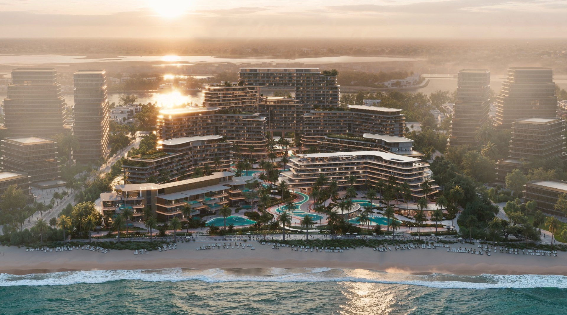Meriva by Ellington — resort nad zatoką na Dubai Islands z lotu ptaka